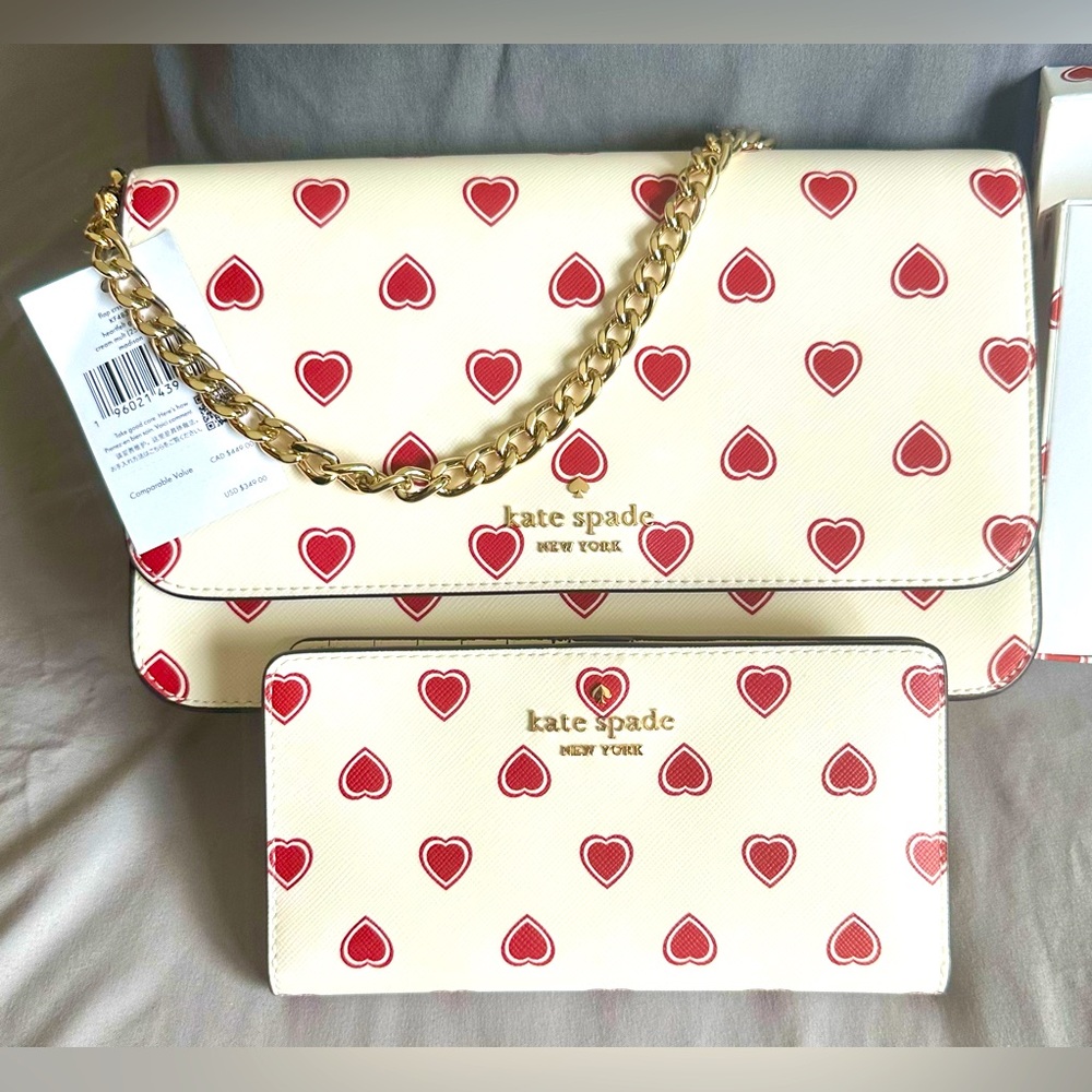Kate Spade NWT Madison Heartfelt Geo Flap Crossbody & Matching Wallet Set